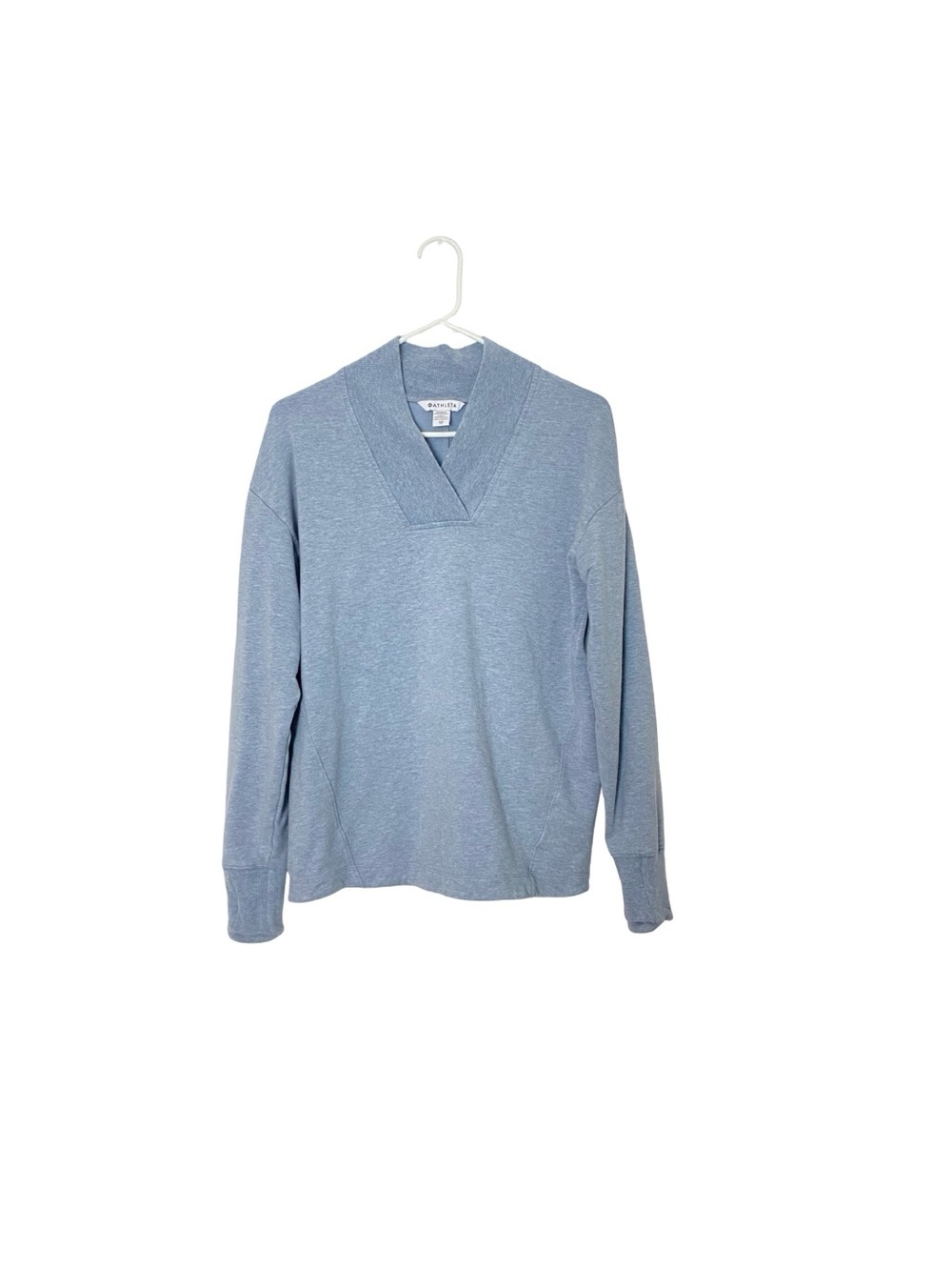 Athleta V neck Pullover Womens Size XS Blue Thumbholes French Terry Sweatshirt - Picture 6 of 6